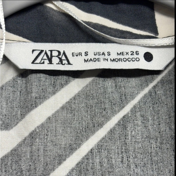 ZARA PRINTED CROPPED SHIRT BLOGGERS FAV BLACK / WHITE S Knot Front Collared - Picture 11 of 16